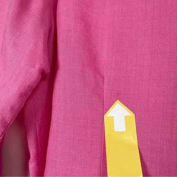 Fred David Petite Pink Linen Button Front 3/4 Sleeve Floral Embroidered Blouse - Picture 14 of 16